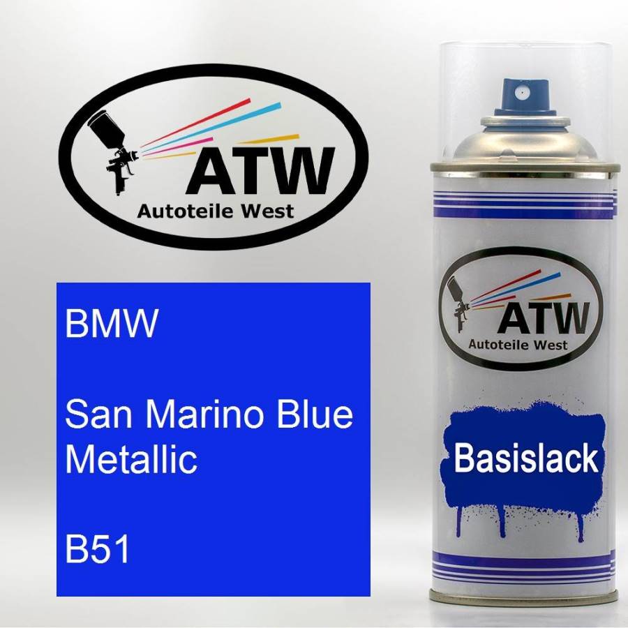 BMW, San Marino Blue Metallic, B51: 400ml Sprühdose, von ATW Autoteile West.